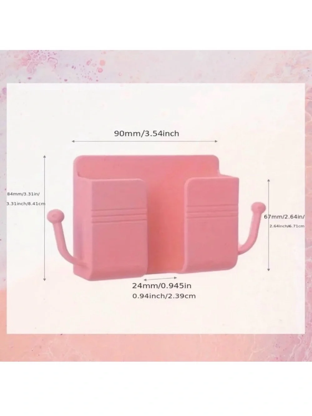 💞 New Pink Wall Mounted Cell Phone & Cord Holder with 2 Hooks & Adhesive Mount